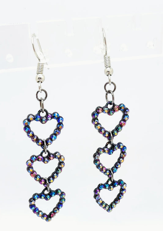 Rainbow Dazzle Heart Dangle Earrings